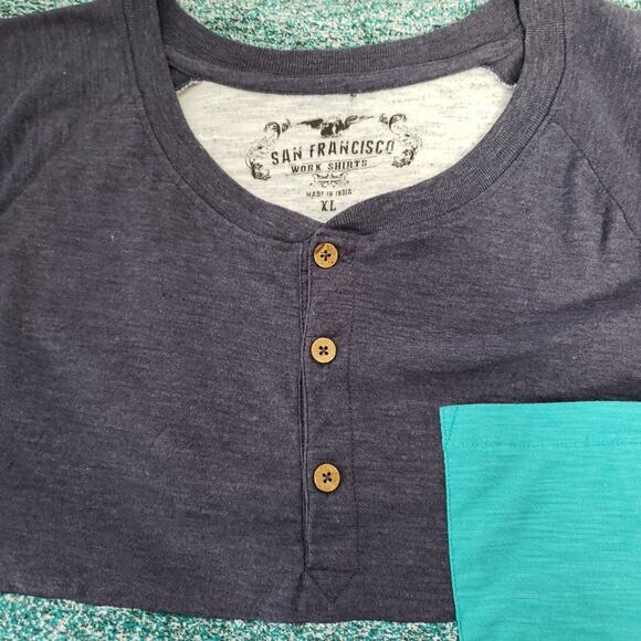 San Francisco Work Shirts Speckle Color Block Button Tee XL - Picture 3 of 6